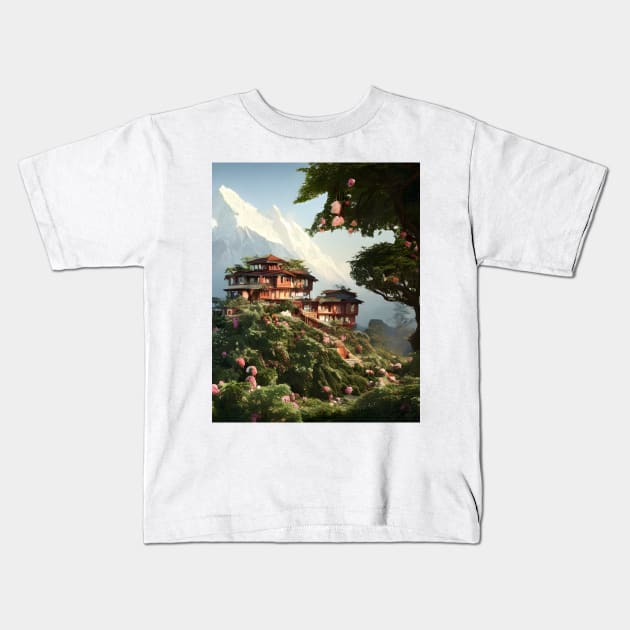 A Village in the Himalayas Kids T-Shirt by Bizaire